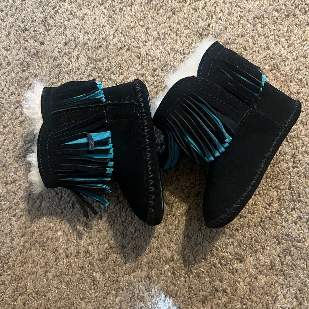 Black and Teal Branyon Fringe Infant UGG Boots